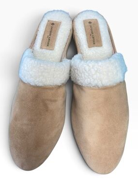 Jacques Levine Suede Faux Shearling Mule Slippers Tan Women’s 8.5 Spain